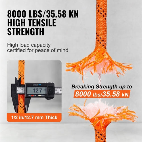 VEVOR Arborist Tree Climbing Rope Double Braid Polyester 1/2"/1.3 cm x