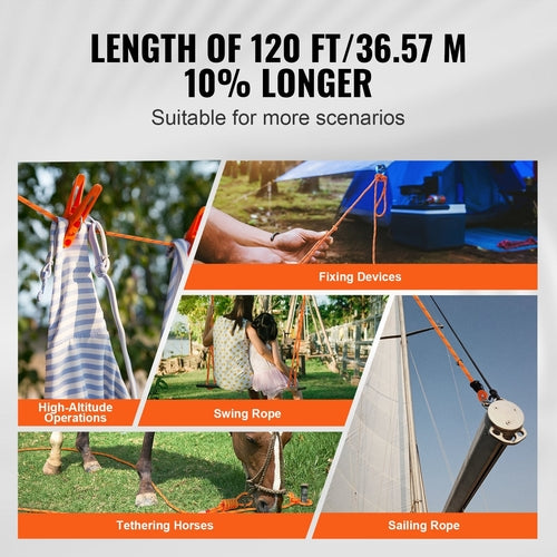 VEVOR Arborist Tree Climbing Rope Double Braid Polyester 1/2"/1.3 cm x